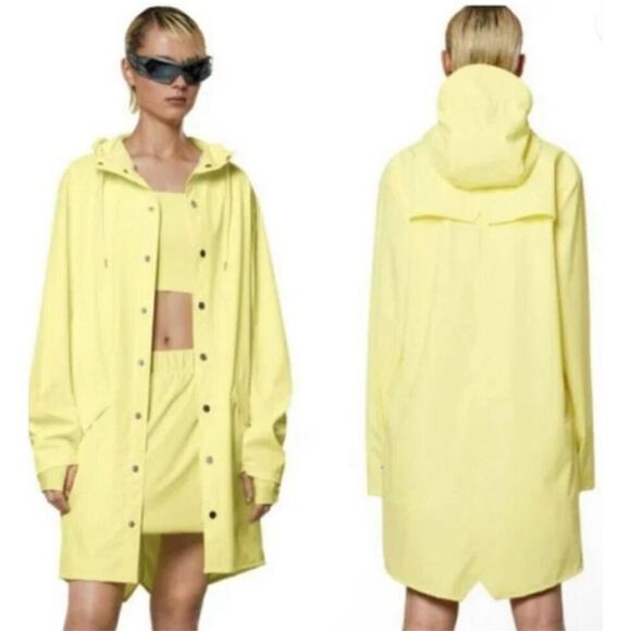 New Rains Yellow Matte Long Rain Coat With Hood. Size Large - Picture 1 of 8